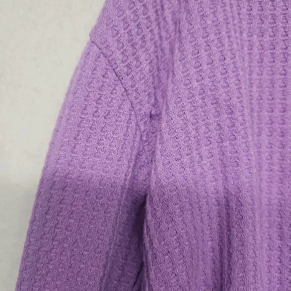 Justice Girls Purple Waffle Knit Shirt Lace Up Long Sleeve Size XS (5/6)